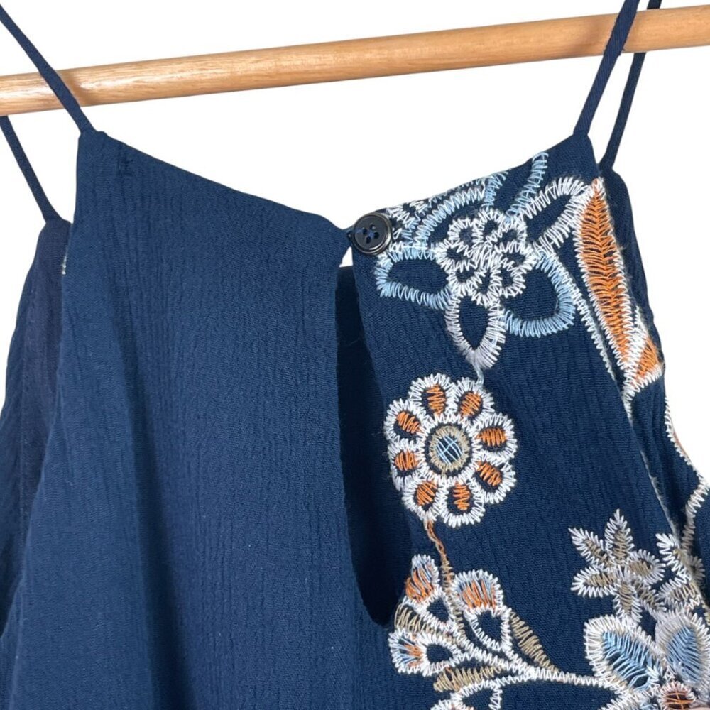 J.O.A. LOS ANGELES EMBROIDERED NAVY BLUE CROP TOP - Picture 6 of 8